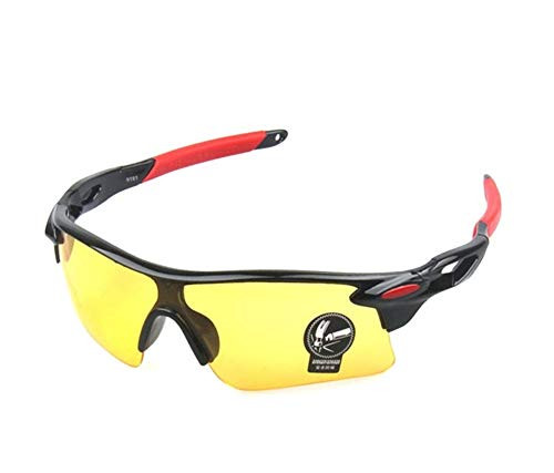 Runworld Men's HD Night View Driving Glasses Polarized Anti-glare Rain Day Night Vision Cycling Sunglasses (Black/Red9181)
