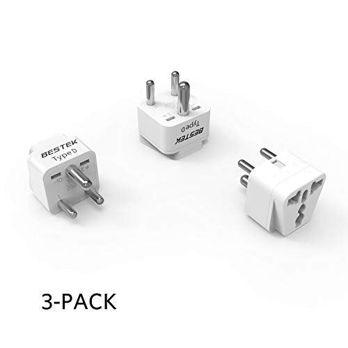 BESTEK Travel Plug Adapter, 3 Pack Type D for USA to India, Africa