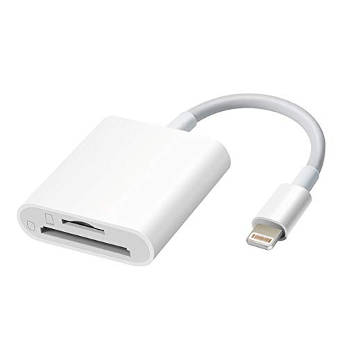 SD Card Reader for iPhone/iPad, TF & SD Card to iPhone Adapter with Dual Slot, Trail Game Camera Memory Card Reader Viewer Compatible with iPhone/iPad, No App Required, Plug and Play -White