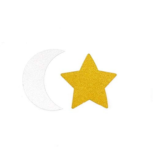 TooMeeCrafts Double Sided Silver Crescent Moon and Gold Twinkle Star Party Decoration Baby Shower or Birthday Party Pack of 24