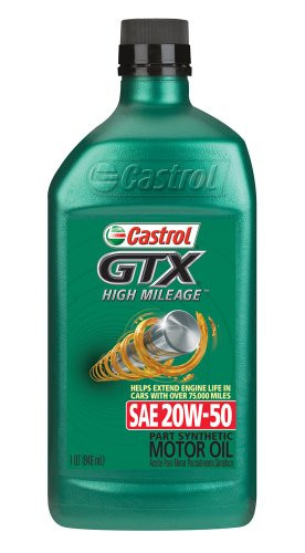 Castrol 06470 GTX High Mileage 20W-50 Synthetic Blend Motor Oil, 1 Quart, 6 Pack