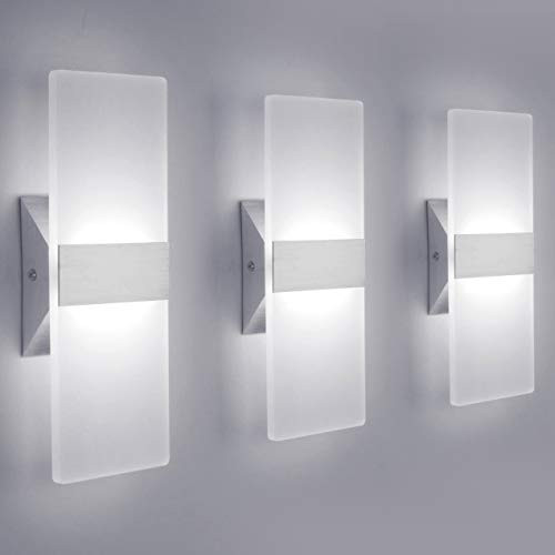 LED Wall Sconce Modern Wall Light Lamps 12W Cool White 6000K Up and Down Indoor Acrylic Lighting Fixture for Living Room Bedroom Hallway Conservatory Not Dimmable(3 Pack)