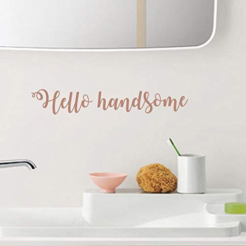 TOARTi Hello Handsome Wall Sticker, Motivational Lettering Saying Quotes for Boys Bedroom Wall Decal, Positive Mirror Laptop Sticker Home Wall Art, Brown Gold