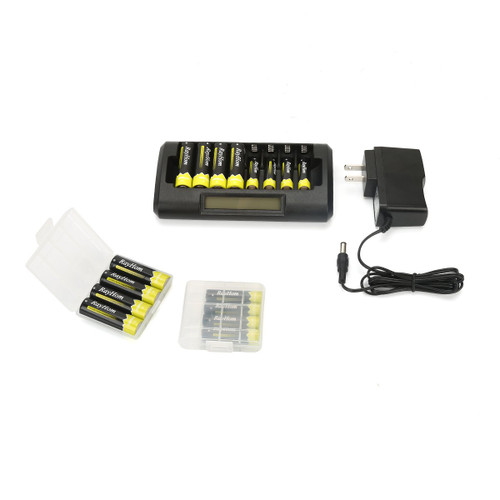 RayHom 8 Slot/Bay Smart LCD Ni-MH Battery Charger for AA,AAA Ni-MH Ni-Cd Rechargeable Batteries with AA 2800mAh batteries(8 Pack) and AAA 1100mAh Batteries(8 Pack)