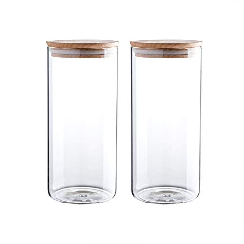 47 Ounce Clear Glass Storage Jar With Beech Wood Lid Set of 2 Glass Canister With Airtight Lid Food Storage Jar