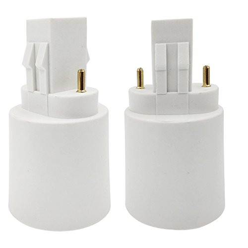 2pcs E-Simpo GX23 Pin-Base to E26/E27 Lamp Base Adapter, CFL PL Lamp base to LED E26 Light Socket Adapter, Gx23 to E26 Adapter (Gx23 to E26/E27, Double Tab,2P in Parallel)