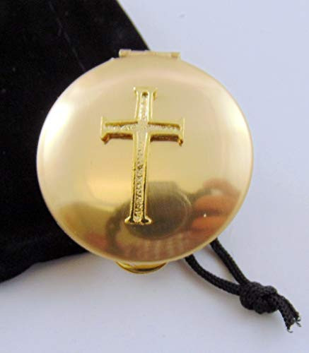 JWG Industries PYX with Embossed Gold Colored Latin Cross and Black Drawstring Burse