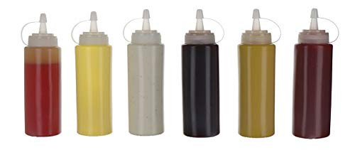 (6pk) 14 oz Plastic Squeeze Squirt Condiment Bottles with Twist On Cap Lids - top dispensers for ketchup mustard mayo hot sauces olive oil - bulk clear bpa free bbq set (6pk) 14 oz Plastic Squeeze Squirt Condiment Bottles with Twist On Cap Lids - top dispensers for ketchup mustard mayo hot sauces olive oil - bulk clear bpa free bbq set