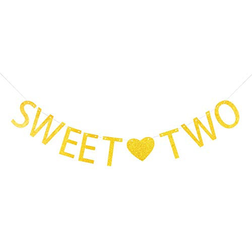 Minhero sweet two gold glitter banner baby girl 2nd Birthday party Decoration,birthday gold banner Sweet Heart Birthday Celebration