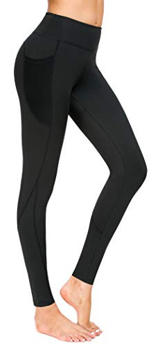 Munvot Women's Active Yoga Running Pants Workout Leggings with Mesh Pocket M Black