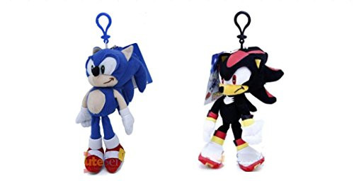 Sonic the Hedgehog Shadow and Sonic 8" Plush Clip with small zipper pouch - 2 pcs ( 1 of each )