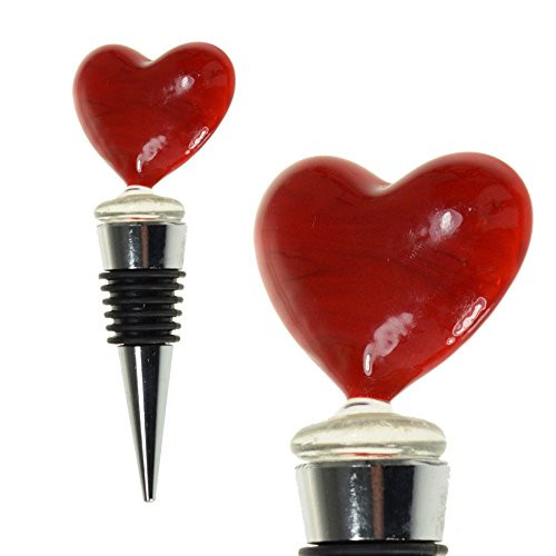 Valentines Day Heart Wine Bottle Stopper - Decorative, Colorful, Unique, Handmade, Eye-Catching Glass Wine Stoppers - Wine Accessories Gift for Host/Hostess - Wine Corker/Sealer