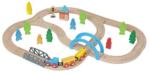 maxim enterprise, inc. Wooden 40 Piece Train Set with Wooden Train Cars and Track