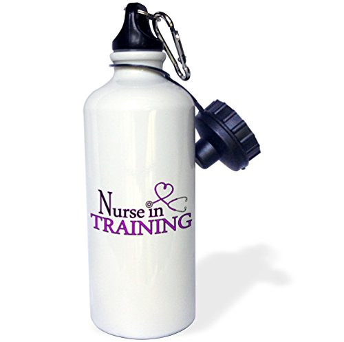 3dRose Nurse in Training Purple Heart Stethoscope-Sports Water Bottle, 21oz (wb_181844_1), Multicolored
