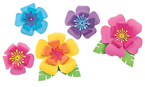 Amscan 242147 Party Supplies Hibiscus Paper Flowers 5ct, Multi Sizes, Color