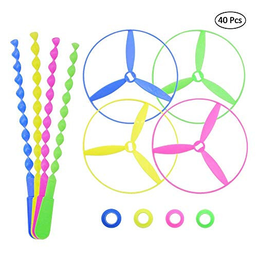 zoordo Twisty Flying Saucers,Pull String Helicopter, 40Pack Flying Disc, Kids Outdoor Play
