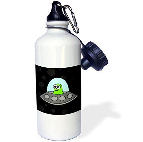 3dRose wb_6343_1"Cute Alien Spacecraft" Sports Water Bottle, 21 oz, White
