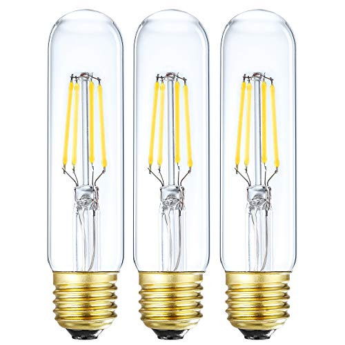 LEOOLS Dimmable Edison Led Tubular Bulb T10,4W Vintage Led Filament Light Bulb 40W Incandescent Bulb Equivalent, 4000K Daylight,E26 Medium Base,3 Pack.