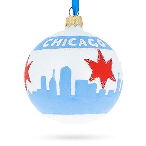 BestPysanky Chicago Flag Glass Ball Christmas Ornament