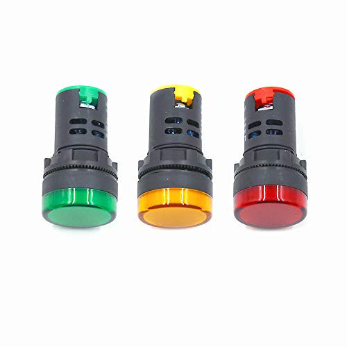 HONJIE Red&Green&Yellow LED Indicator Pilot Signal Light Lamp AC/DC 24V Flush Panel Mount 7/8" 22mm-3Pcs