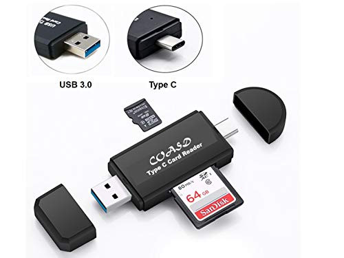 USB 3.0 Type C Memory Card Reader COASD, SD/Micro SD Card Reader with Standard USB Male for SD, Micro SD, SDXC, SDHC, Micro SDHC, Micro SDXC Memory Card (Black)