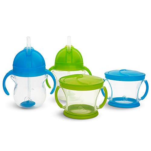 Munchkin Happy Snacker Snack Catcher and Sippy Cup Set, 4 Count, Blue/Green