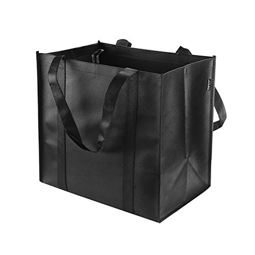 Reusable Grocery Tote Bags (6 Pack, Black) - Hold 44+ lbs - Large & Durable, Heavy Duty Shopping Totes - Grocery Bag with Reinforced Handles, Thick Plastic Support Bottom