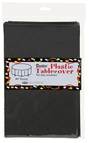 Darice 1141-17 Heavyweight Plastic Table Cloth, Round, 84", Velvet Black