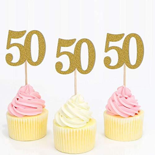 50th Cupcake Toppers Cake Topper 50 Number Birthday Cupcake Toppers Cupcake Picks Cake Decorations for Birthday Anniversary Centerpieces Celebration Party Supplies 20Pcs
