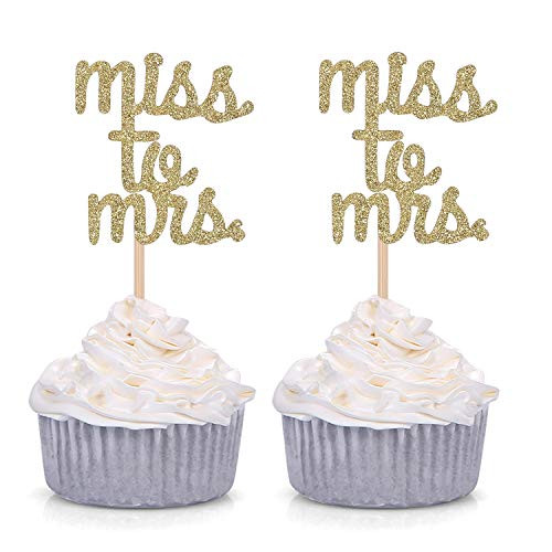 24 CT Gold Glitter Miss to Mrs Cupcake Toppers Wedding Bridal Shower Engagement Party Decoration Picks 24 CT Gold Glitter Miss to Mrs Cupcake Toppers Wedding Bridal Shower Engagement Party Decoration Picks