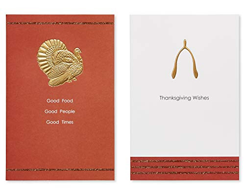 American Greetings Turkey and Wishbone Thanksgiving Greeting Cards with Glitter, 6-Count