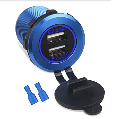 WATERWICH 5V 4.2A SAE to USB Cable Adapter with Voltmeter Motocycle Waterproof Dual USB Charger for Smart Phone Tablet GPS Samsung iPad MP3 MP4 Camera (Blue)
