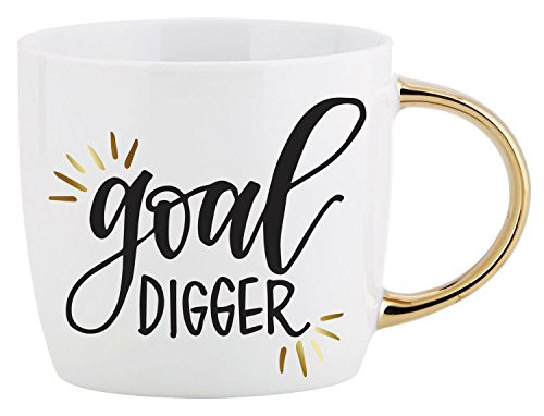 Coco + Ollie Goal Digger Ceramic Stoneware Gold Handle Coffee Mug, 14 Ounce