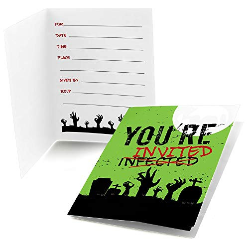 Big Dot of Happiness Zombie Zone - Fill in Halloween or Birthday Zombie Crawl Party Invitations (8 Count)