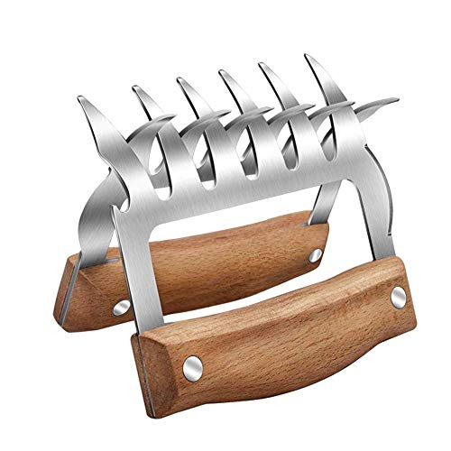 Bear Claws Meat Shredder, Pulled Pork Shredder Claws, 3 In 1 Metal Meat Claws,Stainless Steel Forks with Wooden Handle & Bottle Opener & Blades for Shredding, Pulling, Handing Pork, Turkey & Chicken