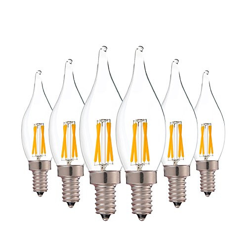 E12 LED Candelabra Bulb 20W Equivalent LED Chandelier Light Bulbs 2W 2700K (C22T-2W-E12-6PACK)