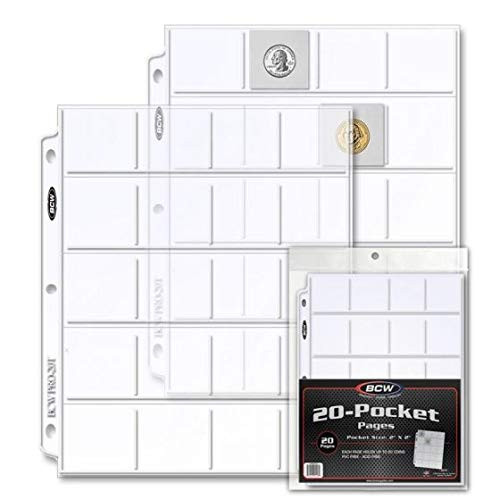 BCW Pro 20-Pocket Pages, Pocket Size: 2" x2", 20 Pages - Coin Collecting Supplies
