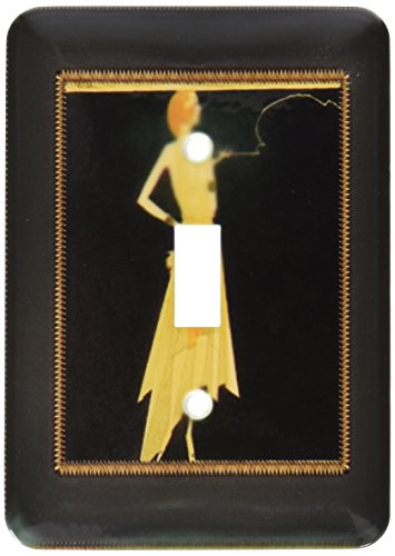 3dRose lsp_39590_1 Art Deco Lady On Black With Gold Frame Single Toggle Switch,
