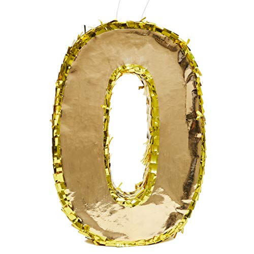 Juvale Number 0 Gold Foil Party Pinata for Birthday, Centerpiece Decoration, 16 x 10.5 x 3 Inches