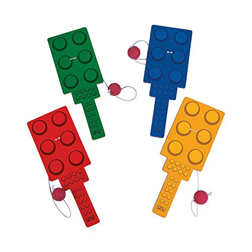 Fun Express - Block Party Paddleball Games for Birthday - Toys - Value Toys - Paddle Balls - Birthday - 12 Pieces