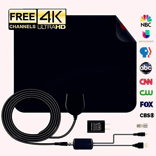 (2019 Newest) HDTV Antenna Digital Amplified HD TV Antenna 60-90 Mile Range 4K 1080P HD VHF UHF Freeview Television Local Channels w/Detachable Signal Amplifier and 16.8ft Coax Cable/USB Power Adapt