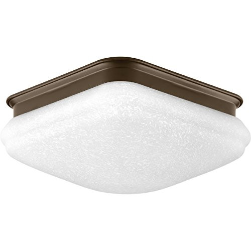 Progress Lighting P350017-020-30 Square Glass FM One-Light LED Flush Mount, Antique Bronze