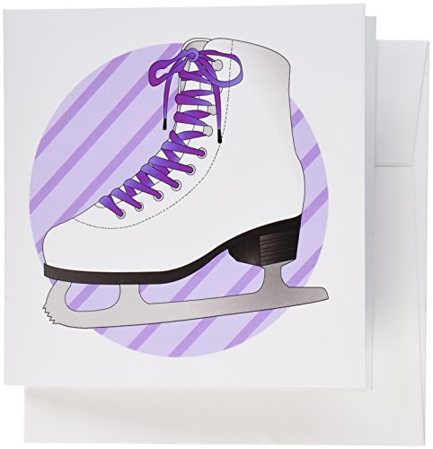 3dRose Figure Skating Gifts - Purple Ice Skate on Stripes - Greeting Cards, 6 x 6 inches, set of 12 (gc_77473_2)