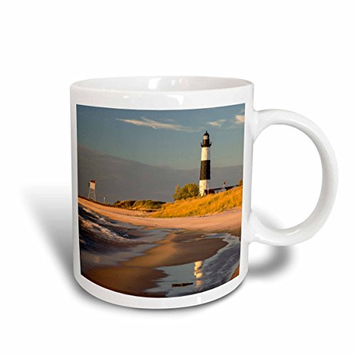 3dRose mug_190093_1 Big Sable Point Lighthouse, Lake Michigan, Ludington Sp, Michigan, USA Ceramic Mug, 11 oz, White