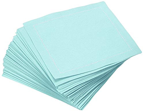 Signature Napkins C011-407/DW200-50 4.5" x 4.5" Reusable 100% Cotton Cocktail Napkin, 50-Pack, Sea Glass