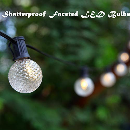 Commercial Grade Heavy Duty LED Patio String Lights, G50 Diamond Faceted Shatterproof LED Bulbs, Home Decor Weatherproof Globe Lights for Backyard Garden Gazebo Bistro, 24 Feet 15 Lights (Warm White)