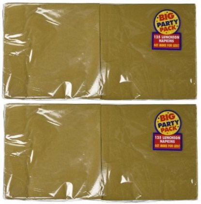 Amscan Big Party Pack 125 Count Luncheon Napkins, Gold (2 Pack)