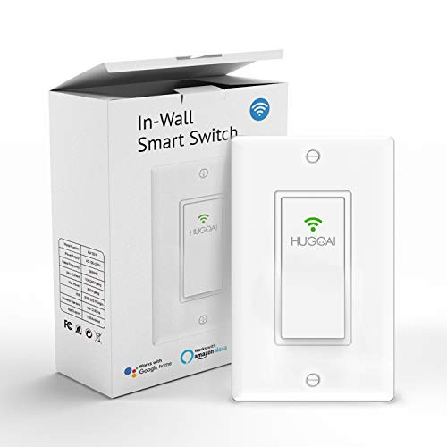 Smart Light Switch, HUGOAI Wi-Fi Smart Light Switch with Timer and Remote Control, Voice Control With Alexa, Google Home and IFTTT, Easy and Safe Installation, No Hub Required