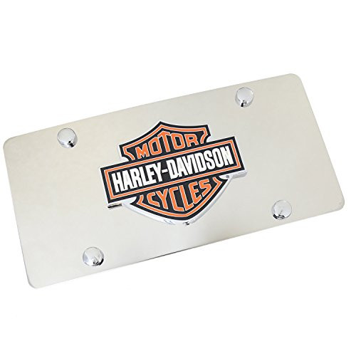 Harley Davidson Orange/Black on Chrome License Plate