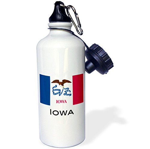 3dRose wb_107365_1"Iowa State Flag" Sports Water Bottle, 21 oz, White